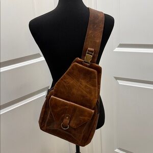 Men's Brown Leather Sling Messenger Bag with Front Pocket